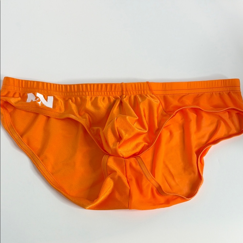 Men's Bright Orange Swim Trunks with Contoured Fit